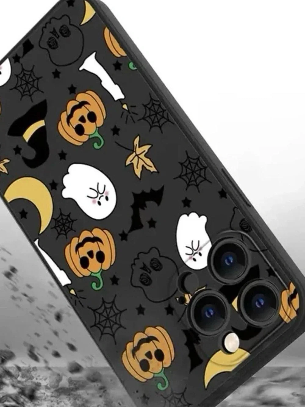 Halloween iPhone11 Pro Cute Ghost Pumpkin Bat Pattern Black Protective Cover